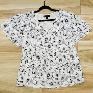 Banana Republic Blouse Black & White Floral Layered Short Sleeve Size Medium